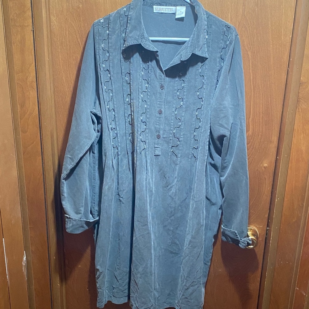 Silhouettes Size 18 Corduroy Studded Gray Midi Dress Fall Winter